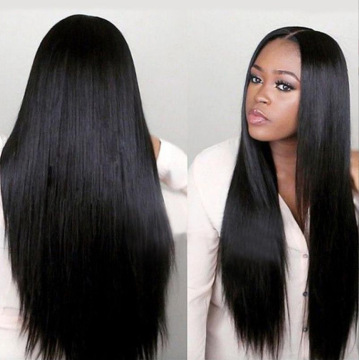Black Medium Long Straight Wigs for Ladies - Chemical Fiber High Temperature Silk Synthetic Hair Wigs