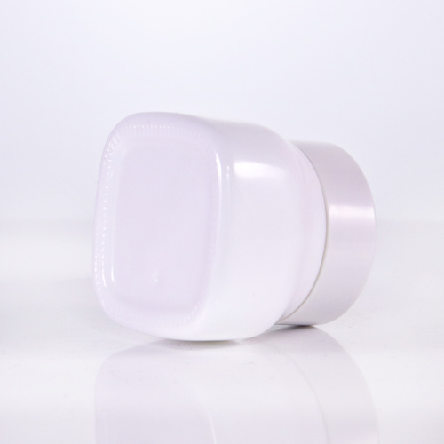 Opal Porcelain White Glass Cream Jar Square shape glass cream jar with white caps Manufactory