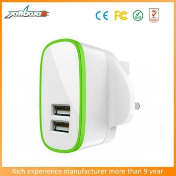 High quality Universal 5V 2.1A Dual USB ACCharger UK Plug 2 USB wall travel charger for iphone Samsung HTC Blackberry mobile