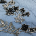 Black Tulle Handmade Beaded Flower Fabric