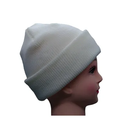 White Cuffed Knit Winter Hat