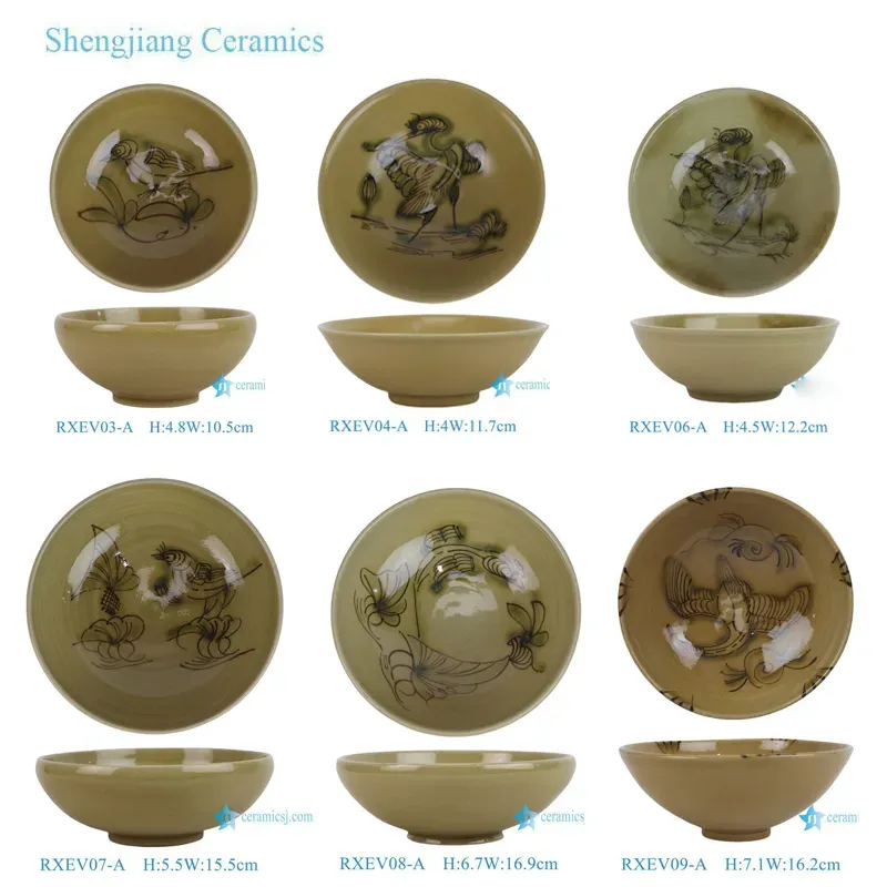 4 Inch China Ancient Yellow Glaze Flower and Bird Pattern Ceramic Bowl