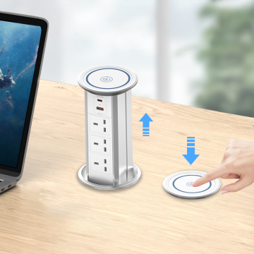 Popular Design 3 AC PD20W Power Embedded Motorized Pop Up Power Socket with 15W Wireless Charging Lifting Tower Outlet
