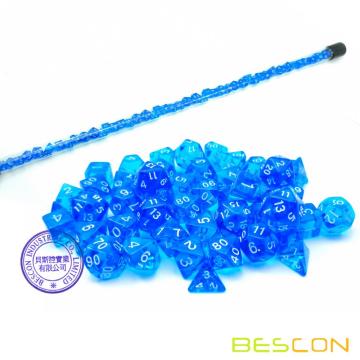 Bescon 49pcs Gem Blue Mini Juego de dados polihédricos en tubo largo, Sapphire Mini Dungeons and Dragons RPG Dice 7X7pcs, Juego de palo largo