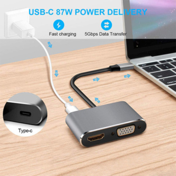 4 puertos HDMI VGA USB C 87W Potencia