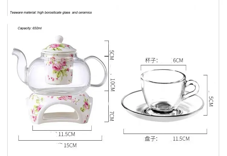 Glass Tea Maker Teapot Set with Ceramic Warmer Filter and Lid