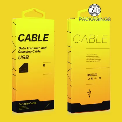 Paper data cable packaging box with a hook