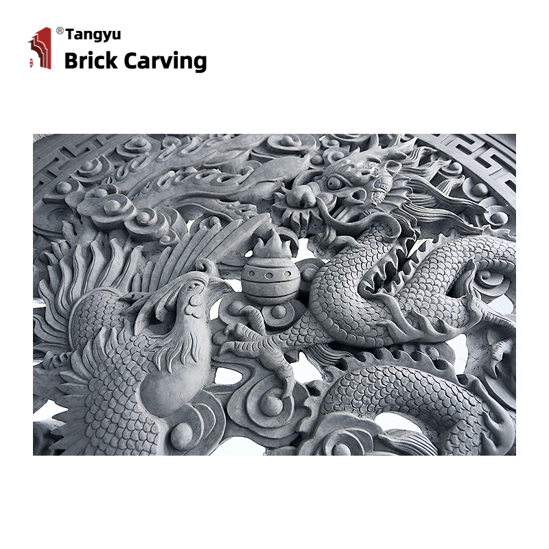 Decorative relief on grey brick wall