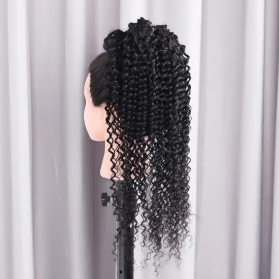 Natural African Girl Deep Wave Human Hair Drawstring Ponytail Clip In Hair Extensions Natural Color Puff Ponytail Products