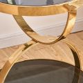 mesa de sofá compacta de vidrio templado doble y detalles dorados