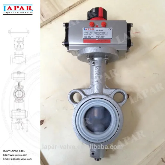 LAPAR High Performance Pneumatic FEP(F46) Lined Wafer Butterfly Valve