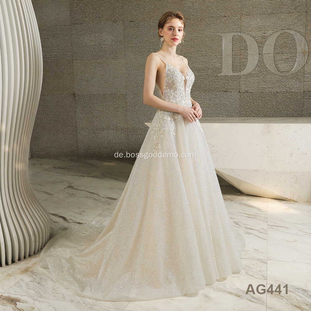 Neues Design Wunderschönes Luxuskristall -Spitzen -applizierte muslimische Ballkleid Hochzeitskleid Luxus