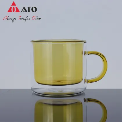 Coffee glass cup double wall coloured glass cup