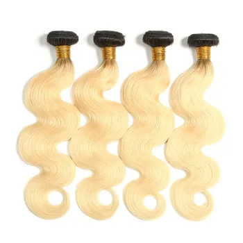 Stock Overnight Shipping: 10\"-30\" Virgin Brazilian Human Hair Body Wave Extensions in 1B613 Dark Roots Ombre Blonde Bundles