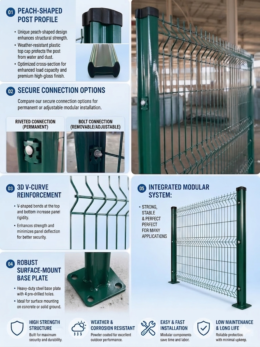 ANJIA Group 3D V‑curved welded mesh fence panel close‑up showing V‑bend profile for structural performance