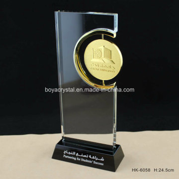 High Quality Crystal Trophy with Rotating Metal Sheet HK-6058