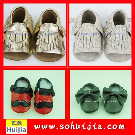 Taiwan Quality small MOQ sweet color bow and tassels sandals UK baby leather shoes for girls