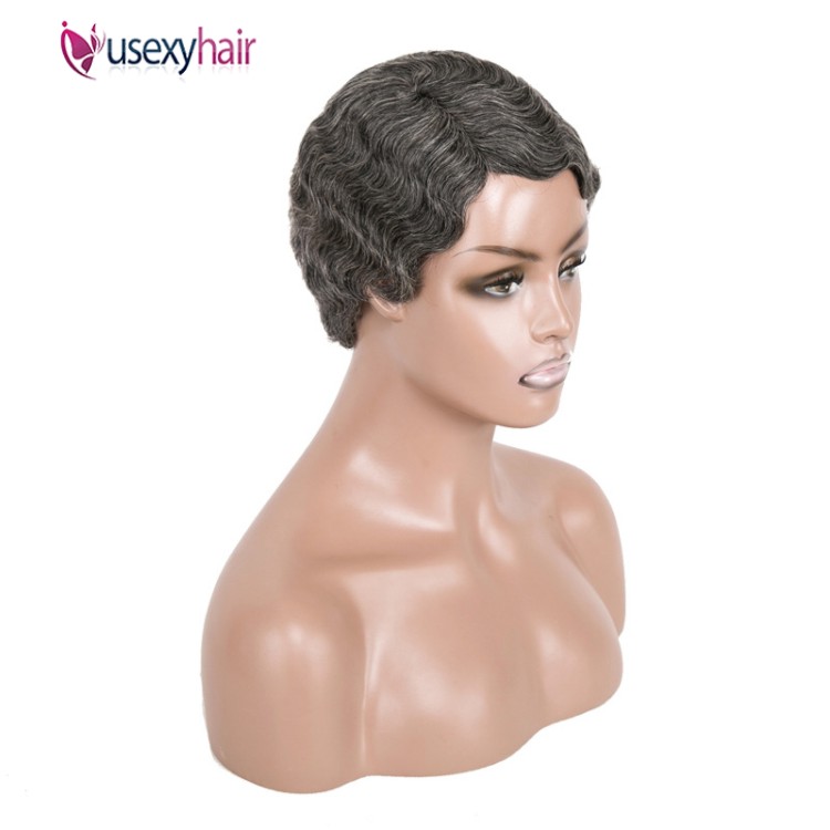 Short Black Curly Wigs For Black Women None Lace Machine Made Pixie Cut Finger Wave Human Hair Wigs