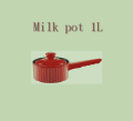 밀 필드 뚜껑이있는 빨간 캐서롤 냄비 요리