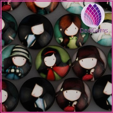 Flat 6*20mm oval transparant clear glass cabochon with cute cartoon girls picture