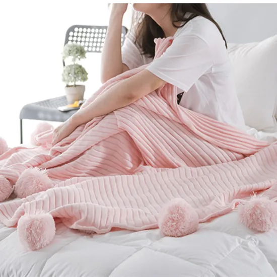 Pom Pom Throw Blanket Knitted Throw Blanket Super Soft Cable Knitted Blanket Decor