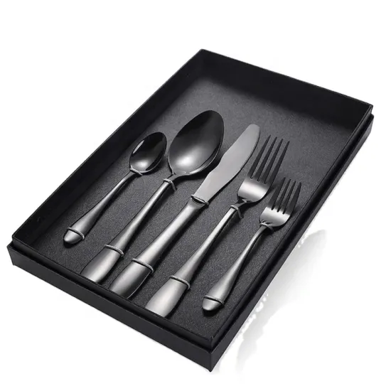 Black Stainless Steel 24-Piece Flatware Set - Spoons, Forks, and Knives for Family Dinner, Party, Wedding