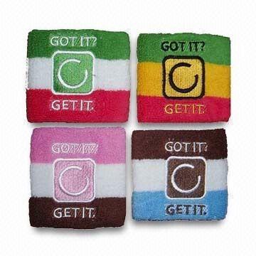 100% cotone Terry Wristband con ricamo Logo e 3 colori rigato Design