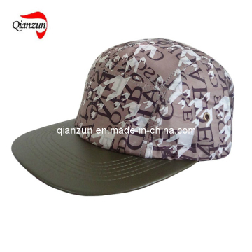 Brown Leather Brim 5 Panel Flat Cap (ZJ065)