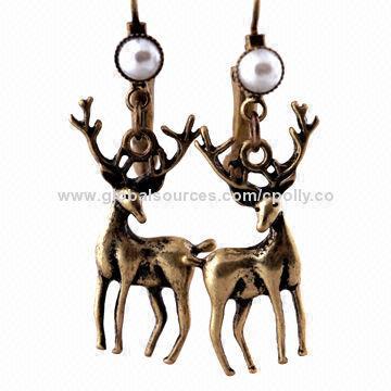 Fashion Retro Antelope Pearl Earrings, Made of Alloy, Customized Designs are Accepted