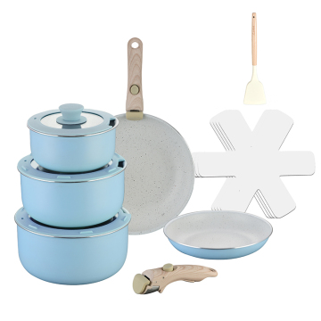 Healthy Luxury 15-Pcs Blue Non-Stick Cookware Set