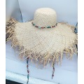 Rafia Straw Hats με χάντρες χρώματος ξύλου