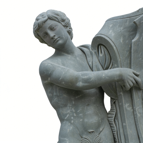 Ornate Stone Fountain with Heraldic Emblems Figural Design