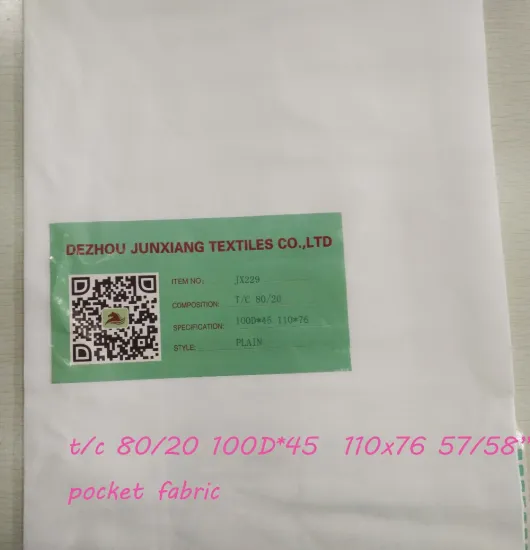 80 polyester 20 cotton fabric 45s 110x76 100gsm pocket lining fabric