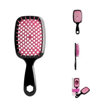 Custom Hollow Plastic Hair Brush with Detangling Curly Design for Scalp Massage