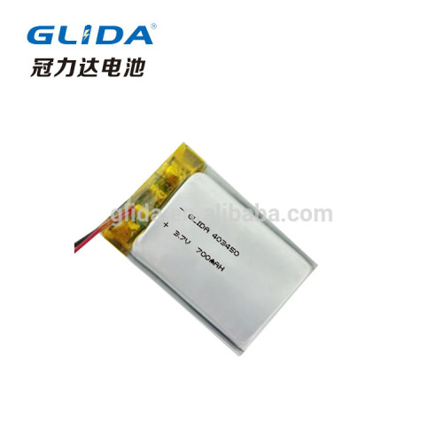 Top quality customizable 3.7V 403450 700mah Li-polymer battery