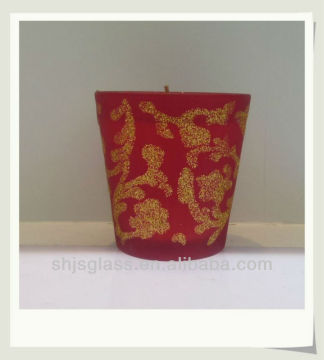 glass candle holder with decals