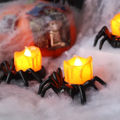 Halloween Candle Lantern: Pumpkin Arachnid LED Nightlight