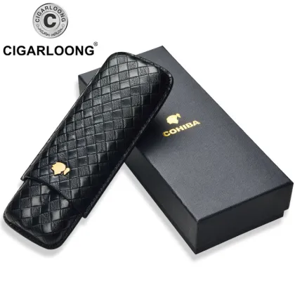 COHIBA cigar case holds 2 cigars travel portable humidor cigar case leather CD-1016