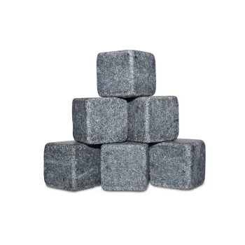 Set of 9 Natural Granite Soapstone Ice Cubes for Cocktails, Including Vodka, Tequila, Whisky, with Velvet Bag and Wooden Box