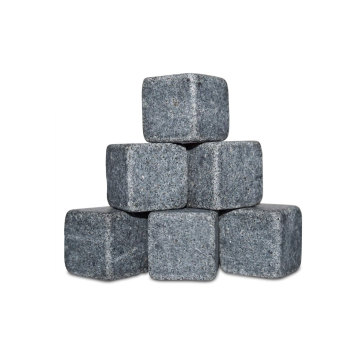 Set of 9 Natural Granite Soapstone Ice Cubes for Cocktails, Including Vodka, Tequila, Whisky, with Velvet Bag and Wooden Box