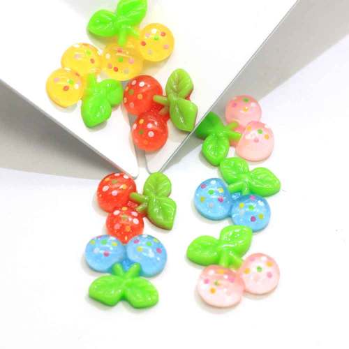 New Charm Sweet Cherry Glitter Beads Resin Flat back Cabochon For DIY Toy Craft Decoration Beads Charms Phone Shell Decor