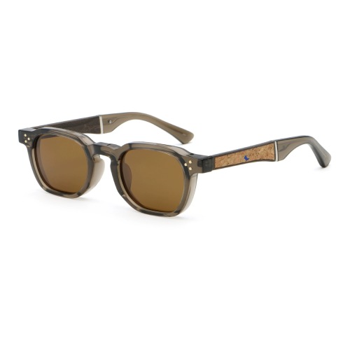 Polygon Retro Square Sunglasses with Wood‑Effect Temples