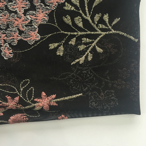 Spring Multicolor Flower Embroidery On Mesh Fabric