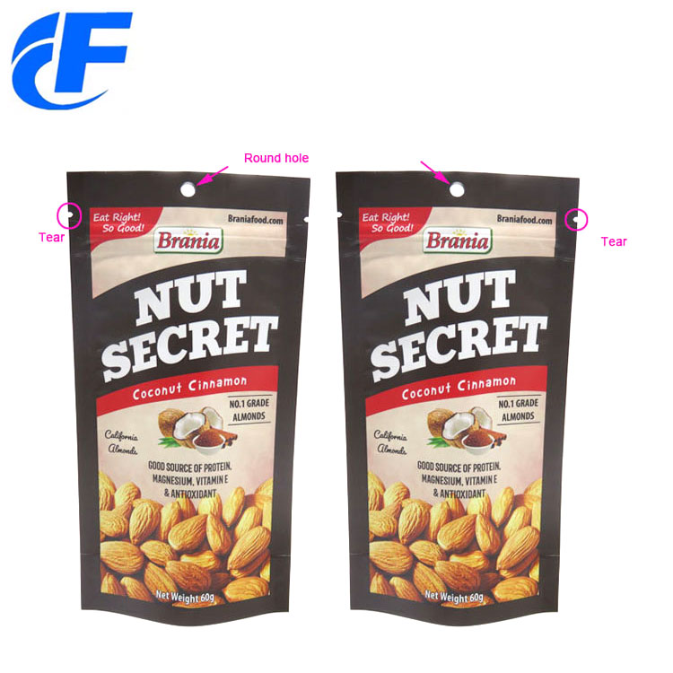 Standup Nuts Zipper Custom Printed Food Packaging Bags