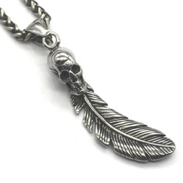 Yiwu Aceon Stainless Steel Vintage Punk Hip Hop Skull Feather Pendant Jewelry