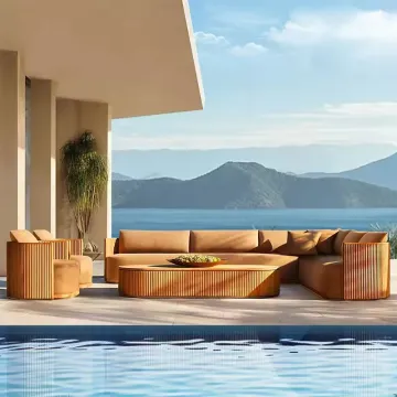 All-weather outdoor furniture villa wooden teak sofa set private garden sofa hotel outdoor patio teak sofa