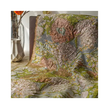 Luxury Jacquard Fabric with 3D Cut Flower Design - Polyester Metallic Nylon Fashion Fabric