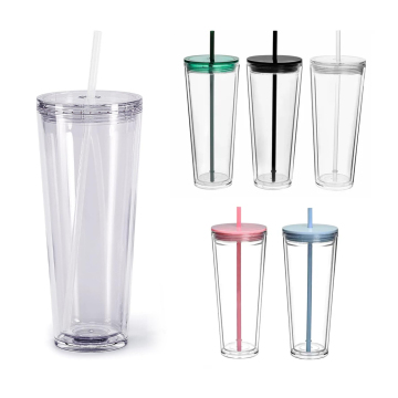 Kapak ve pipetli 24 oz yalıtılmış çift duvar akrilik bardak