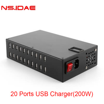 20 poortenlader multiport USB 200W stroom
