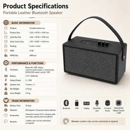 Portable leather box speaker